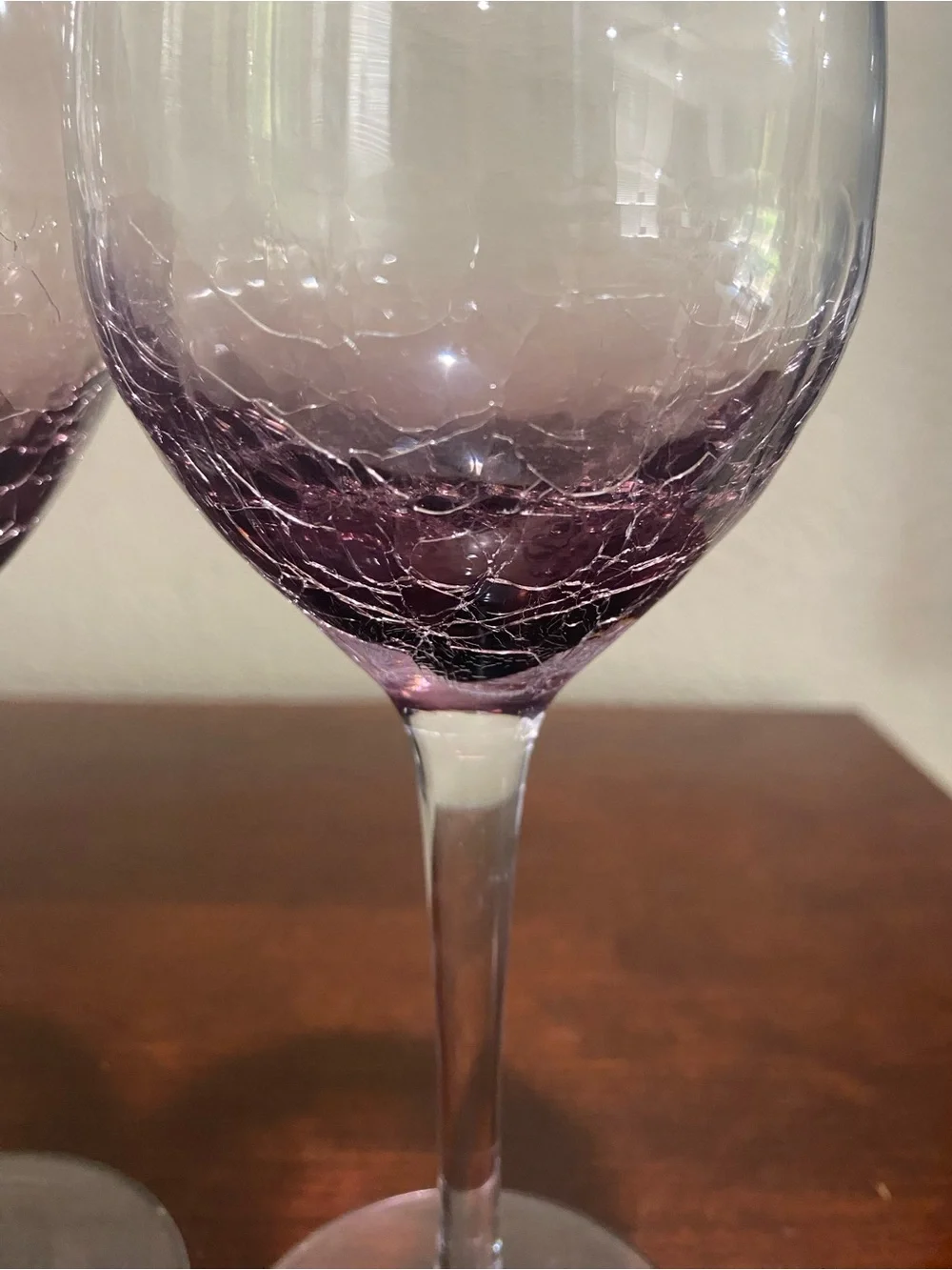 Discontinued, Set of 2, Pier 1, Handblown Purple Crackle Wine Glasses